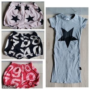 Nununu & Sun Moon Kids 3T Bundle Star Dress + Number Shorts Modern Minimalist.